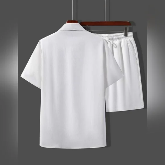 Shein Manfinity Basics Men Solid Shirt & Drawstring Waist Shorts Size L UK 40 - Picture 4 of 5